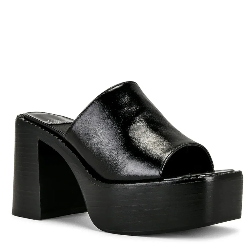 Jeffrey Campbell "Concert Platform Mule" Sandal Black Leather | Women's Size 10 - Picture 1 of 13